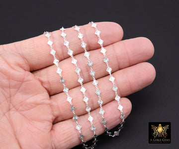 925 Sterling Silver Diamond Shaped Chain Link, Starburst Diamond Chains, Long and Short Chain